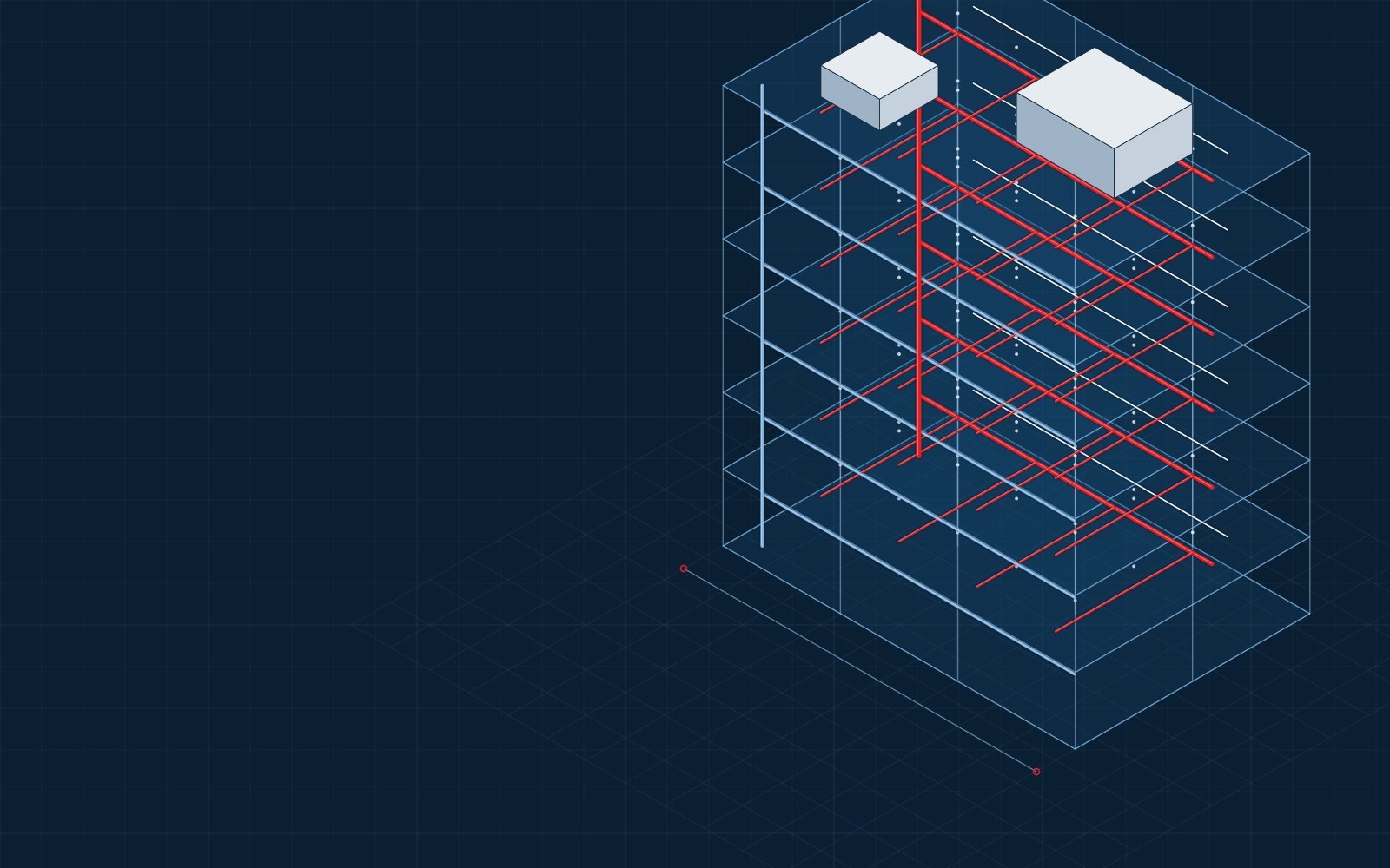 Isometric BIM model of a multi-storey building with MEP systems