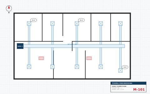 HVAC floor plan · M-101 HVAC floor plan drawing with supply ductwork and diffusers